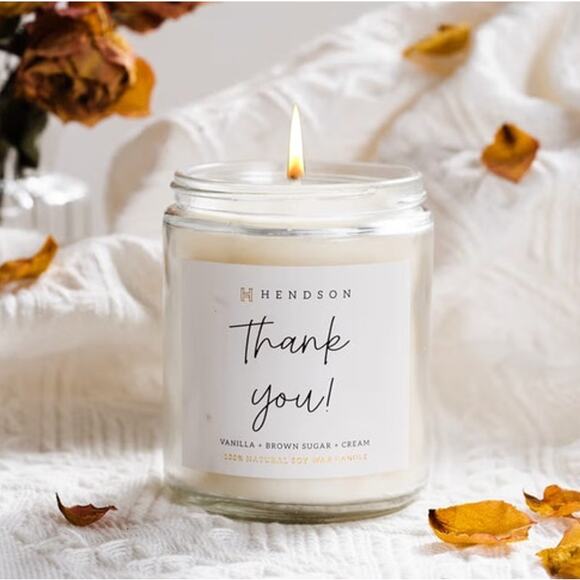 Hendson Thank You Clean Natural Soy Vegan Candle Vanilla Brown Sugar Cream NEW - Picture 10 of 10